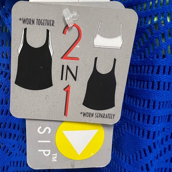 NWT GO by Gossip Sporty Splice Tankini Small Swimsuit Top Sports Bra Blue Lime - Picture 14 of 16